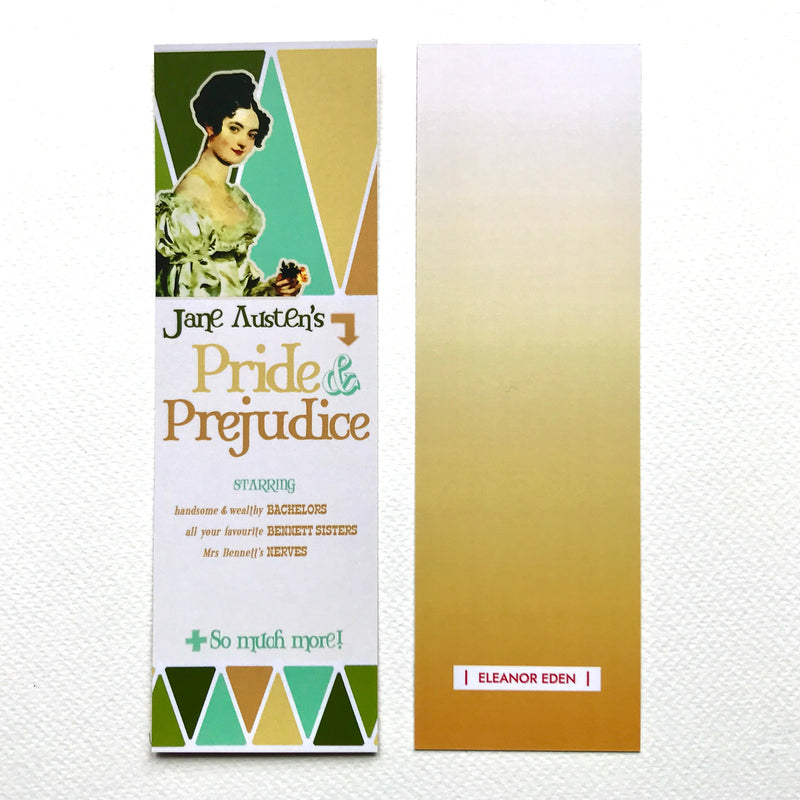 Pride and Prejudice bookmark designed like a retro pulp book cover