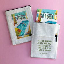 The Great Gatsby book sleeve with illustrated cover design and literary quote
