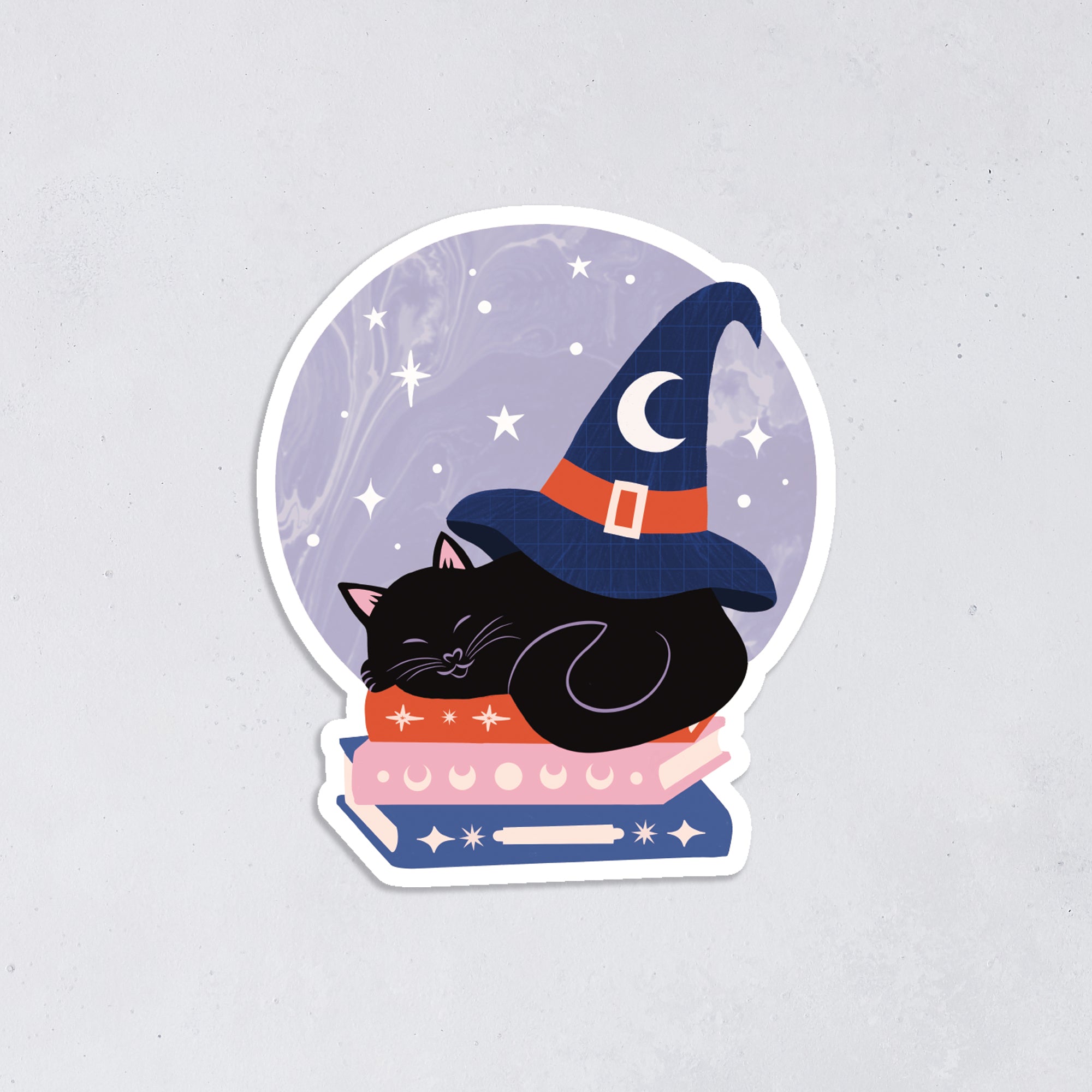 Witchy Black Cat & Books Halloween Sticker