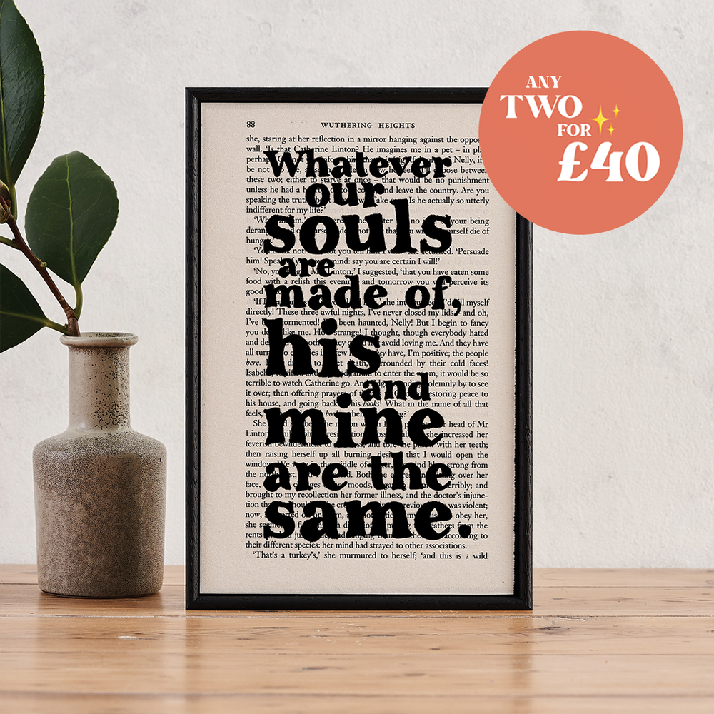Wuthering Heights by Emily Bronte Romantic quote printed onto page from the book. Home decor for readers. Perfect for book lovers, bookworms, bibliophiles and readers.