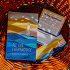 To The Lighthouse by Virginia Woolf book in a basket with a discussion card and bookmark. 