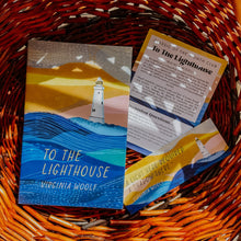 To The Lighthouse by Virginia Woolf book in a basket with a discussion card and bookmark. 