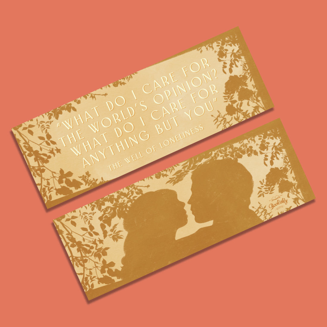 A double sided bookmark with an illustrated design on one side and a quote on the other.