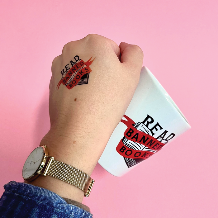 Bookish Temporary Tattoos, featuring our iconic 'Read Banned Books,' 'Read Black Authors,' and 'Read Queer Books' motifs. Gifts for readers, bibliophiles, book worms and book lovers. Bookishly stationery.