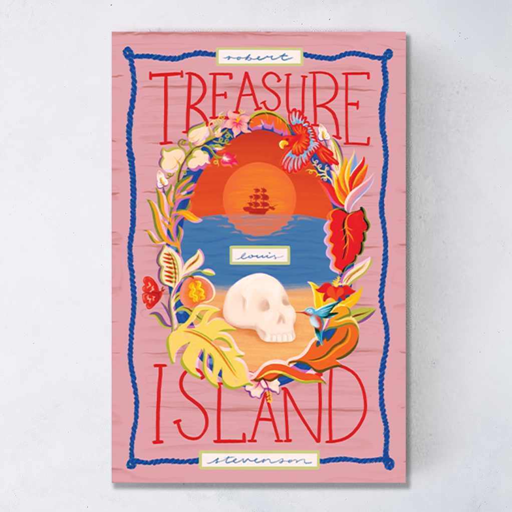 Flatlay of Treasure Island by Robert Louis Stevenson with exclusive Bookishly dust jacket