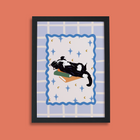 Books and Cats Print - Black and White Tuxedo Short Hair Cat