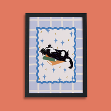 Books and Cats Print - Black and White Tuxedo Short Hair Cat