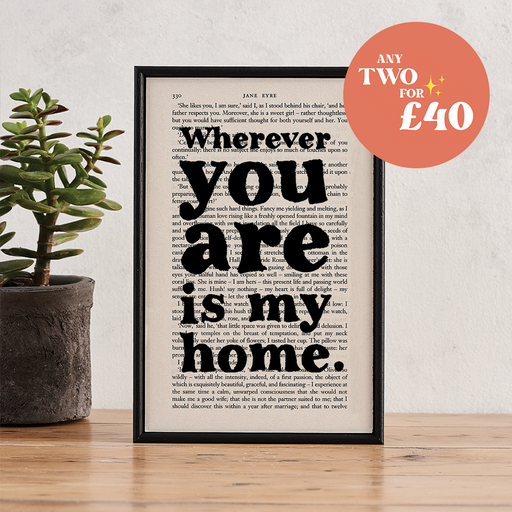 Wherever you are is my home. Valentines day, anniversary, wedding gift for your beloved bookworm, book lover, reader and bibliophile. Bookishly Book Page Prints for home decor.