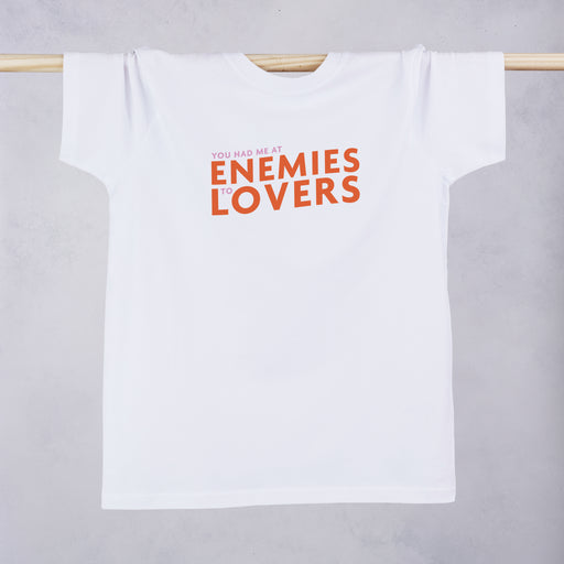 'You had me at enemies to lovers' book lover t shirt, designed by Bookishly. Gift for bookworm, readers and bibliophiles.