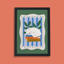 Books and Cats Print - White Cat Short Haired