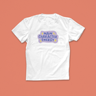 Main Character Energy T-shirt with purple and yellow hand-drawn text and sparkles, perfect for book lovers with big story vibes