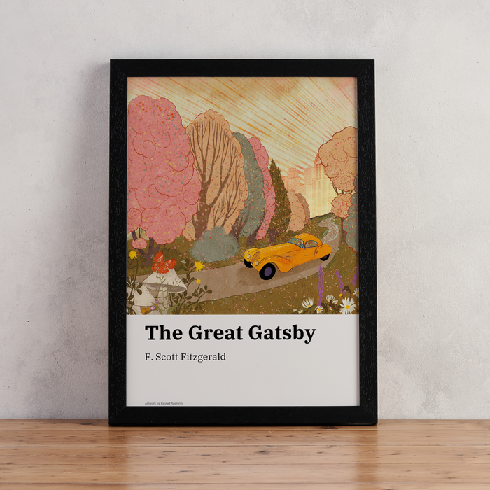The Great Gatsby by F. Scott Fitzgerald. Collaboration between Bookishly and Audrey Audiobooks. Inspired by Classic Literature. Artwork for book lovers and bookworms.