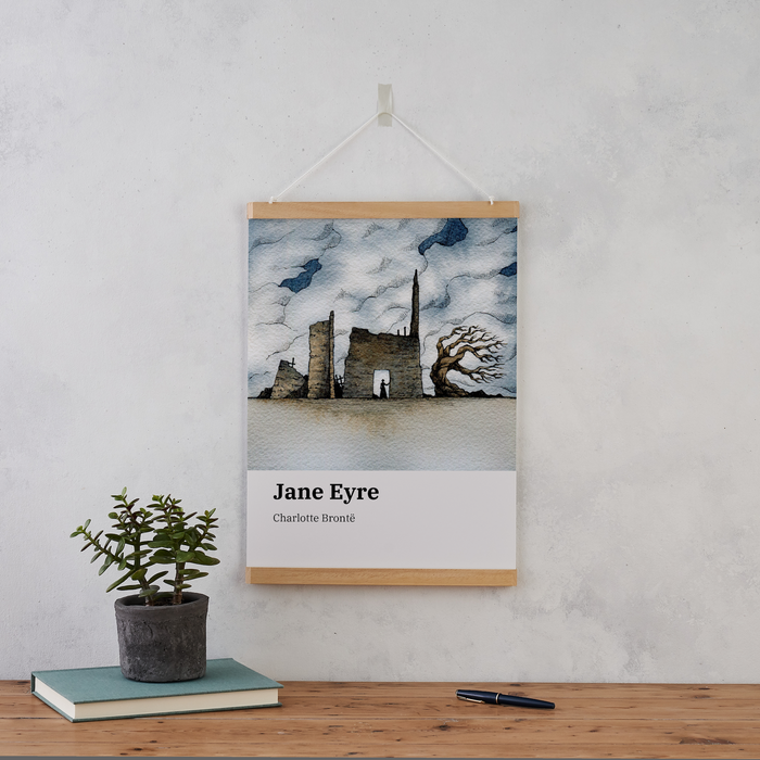 Jane Eyre by Charlotte Bronte. Collaboration between Bookishly and Audrey Audiobooks. Inspired by Classic Literature. Artwork for book lovers and bookworms.