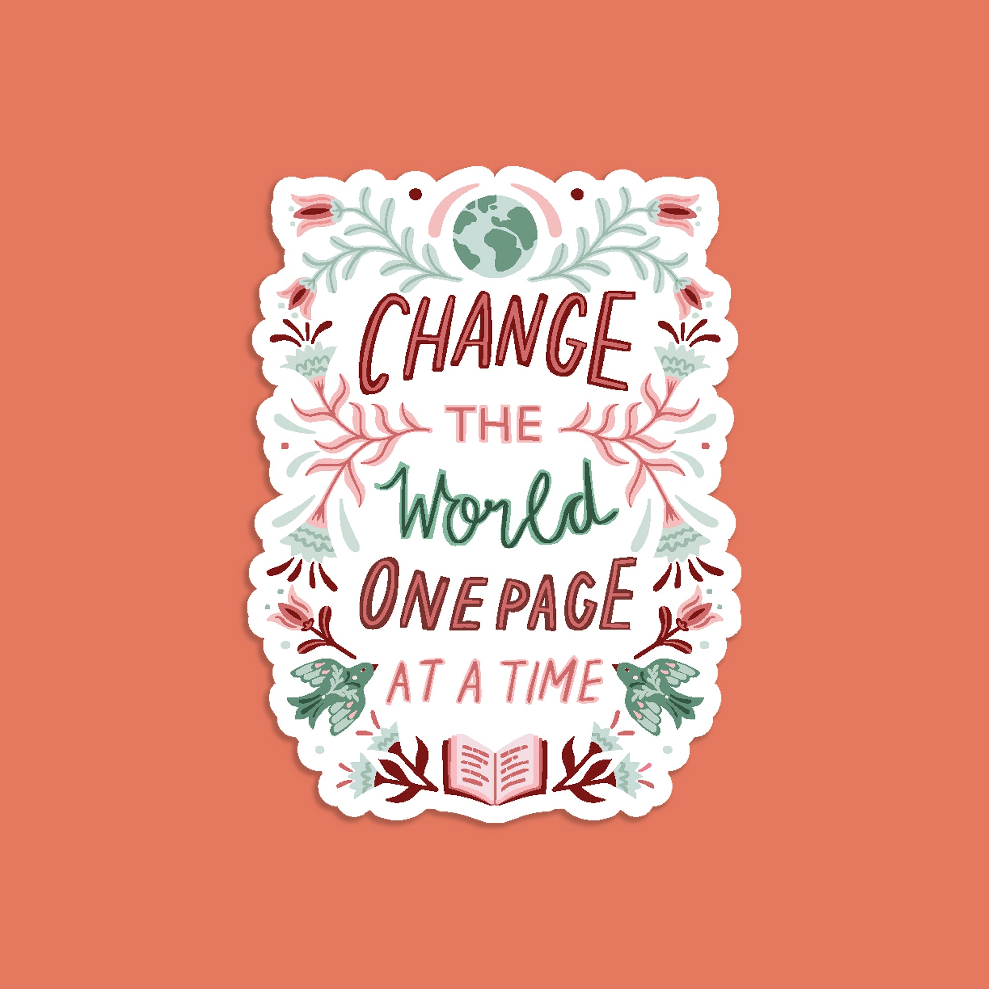 Change the World One Page at a Time Vinyl Sticker