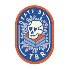 Death by TBR. Large die cut vinyl sticker. Bookish stationery for your laptop, phone, e-reader, notebook. Perfect gift for book lovers, bookworms, readers, bibliophiles. Booktok. Bookstagram. Bookishly. UK.