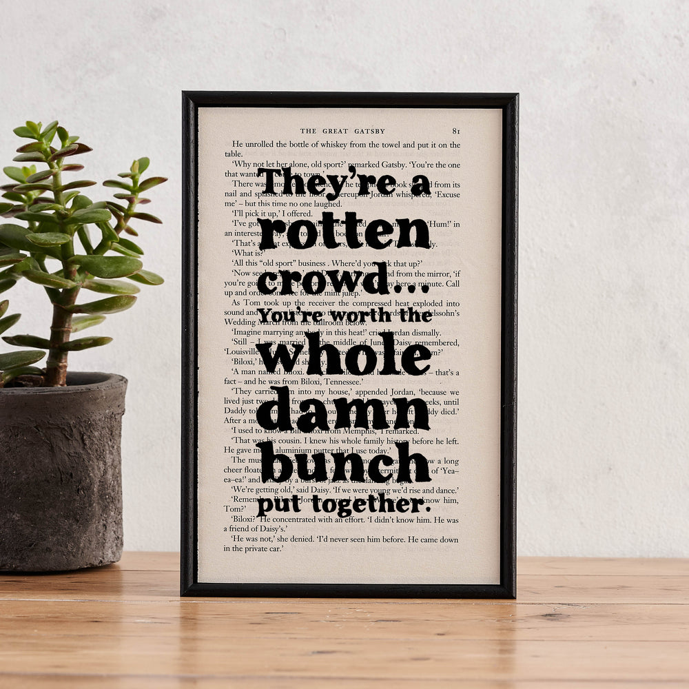 The Great Gatsby 'They're a Rotten Crowd' Framed Book Art