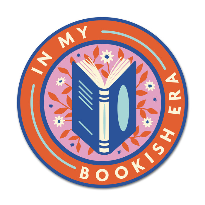 In my bookish era. Large die cut vinyl sticker. Bookish stationery for your laptop, phone, e-reader, notebook. Perfect gift for book lovers, bookworms, readers, bibliophiles. Booktok. Bookstagram. Bookishly. UK.