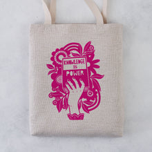 Knowledge is Power Literary Activist Tote Bag. Bookish graphic, Gifts for book lovers, bookworms, readers and bibliophiles. Bookish tote bag. High quality tote bag. Booktok. Bookstagram. Novel inspired accessories. Bookishly. Book bag. Canvas bag.