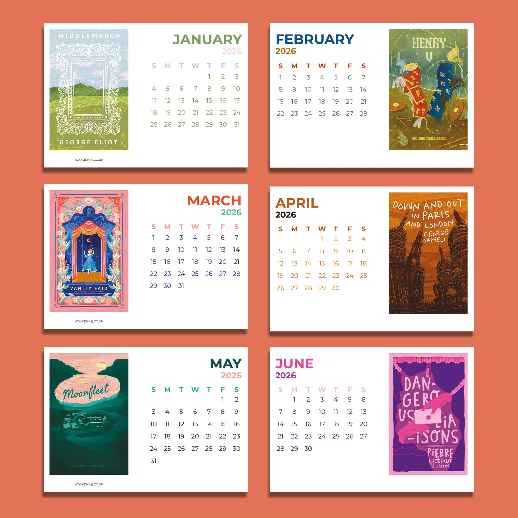 2026 Book Cover Calendar Postcard Set