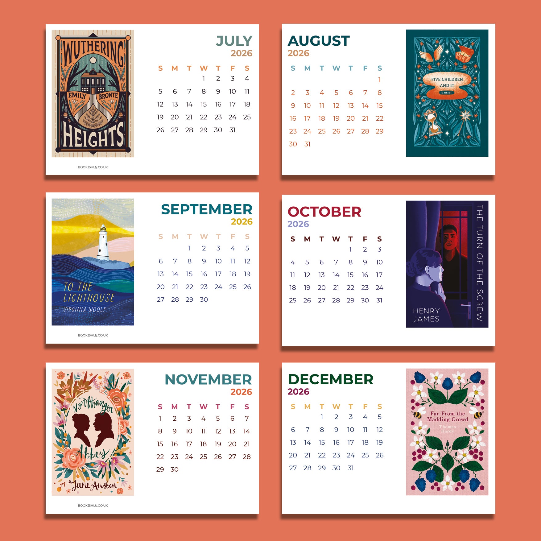2026 Book Cover Calendar Postcard Set