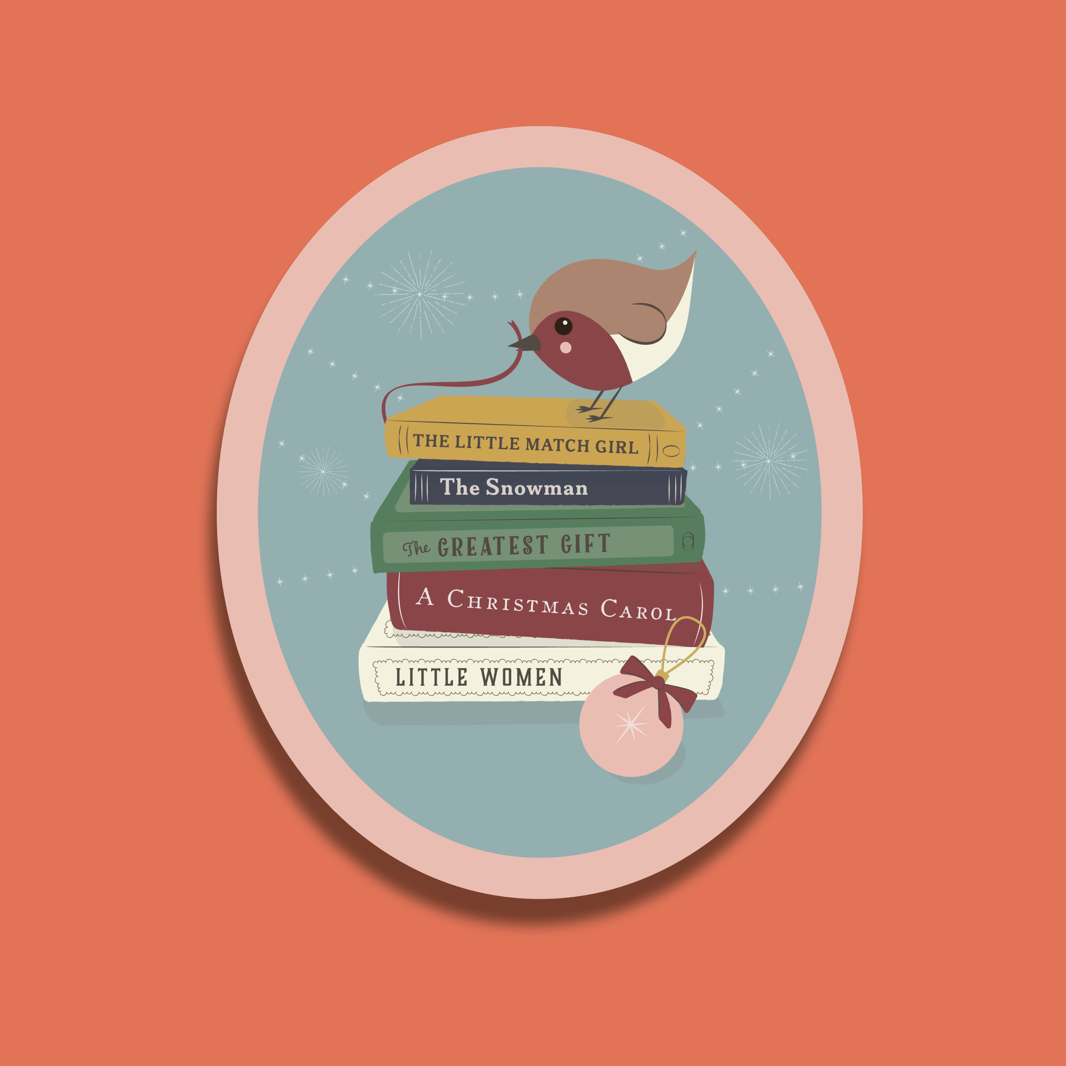Christmas Book Stack Sticker Robin Christmas Book Stack Sticker for Book Lovers | Bookishly