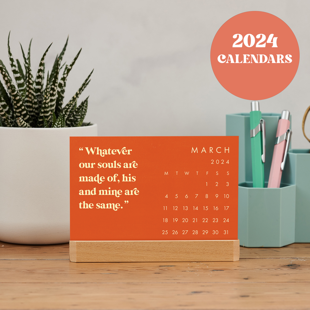 Romantics lines from Classic Literature. Romantic 2024 calendar. Bright colourful new year calendar. Featuring lines from William Shakespeare, Jane Austen, The Bronte Sisters, Virginia Woolf. Perfect for book lovers, bookworms, bibliophiles and readers.