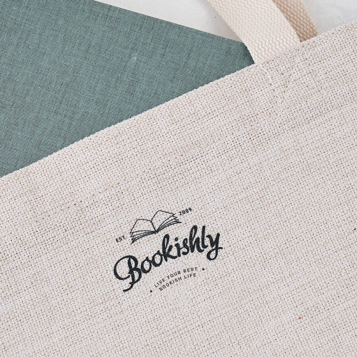 Bookishly logo in tote bag.