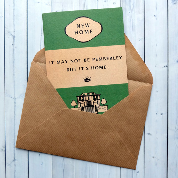 Funny New Home Card "It May Not Be Pemberley" Book Cover Design