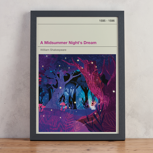 A Midsummer Nights Dream exclusive Bookishly cover print illustration in collaboration with Law and Moore design. Grey Frame.