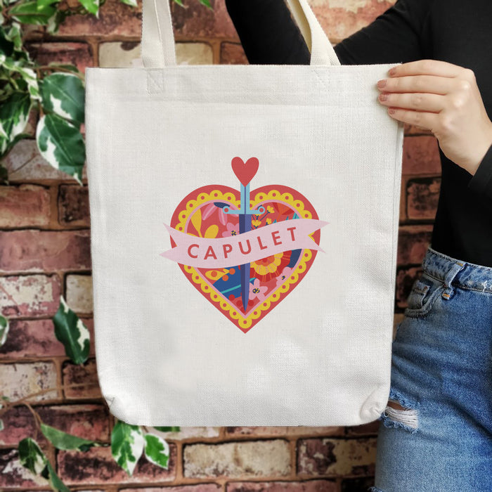 Capulet and Montague. Romantic Tote Bag. Romeo and Juliet. Canvas totes bag. William Shakespeare. Gifts for book lovers, bookworms, readers and bibliophiles. Classic Literature Romance. Bookishly.