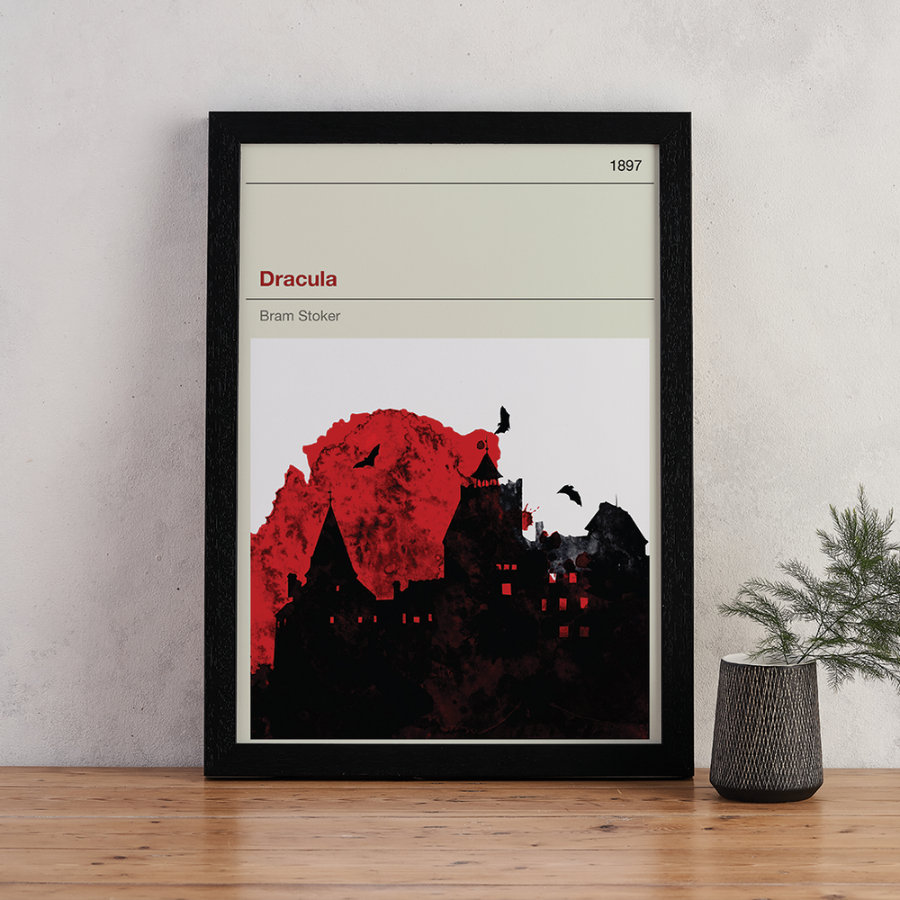 Dracula exclusive Bookishly cover print illustration in collaboration with Law and Moore design. Black Frame.