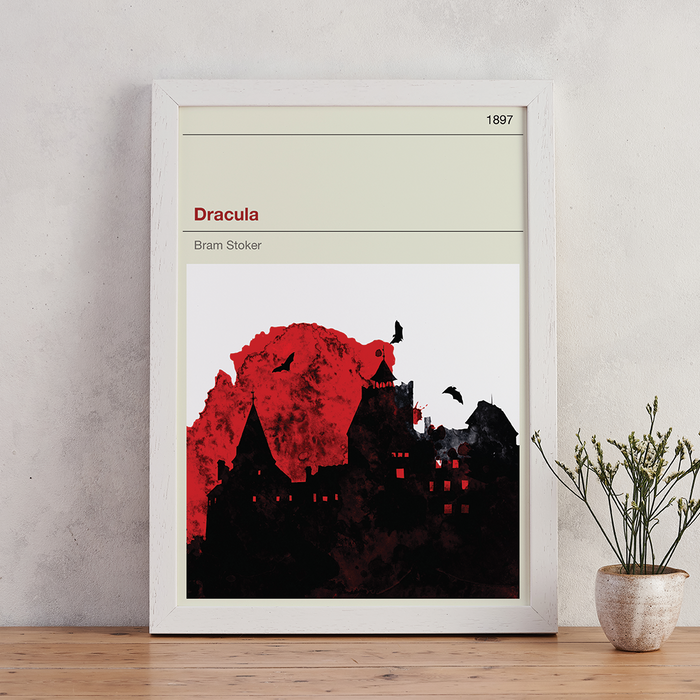 Dracula exclusive Bookishly cover print illustration in collaboration with Law and Moore design. White Frame.