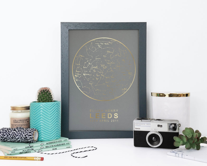 Personalised Map of the Stars Print - Grey and Copper