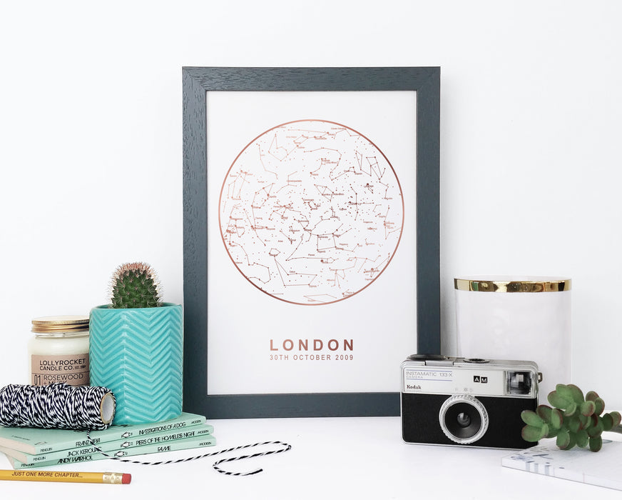 Personalised Map of the Stars Print - White and Gold Foil