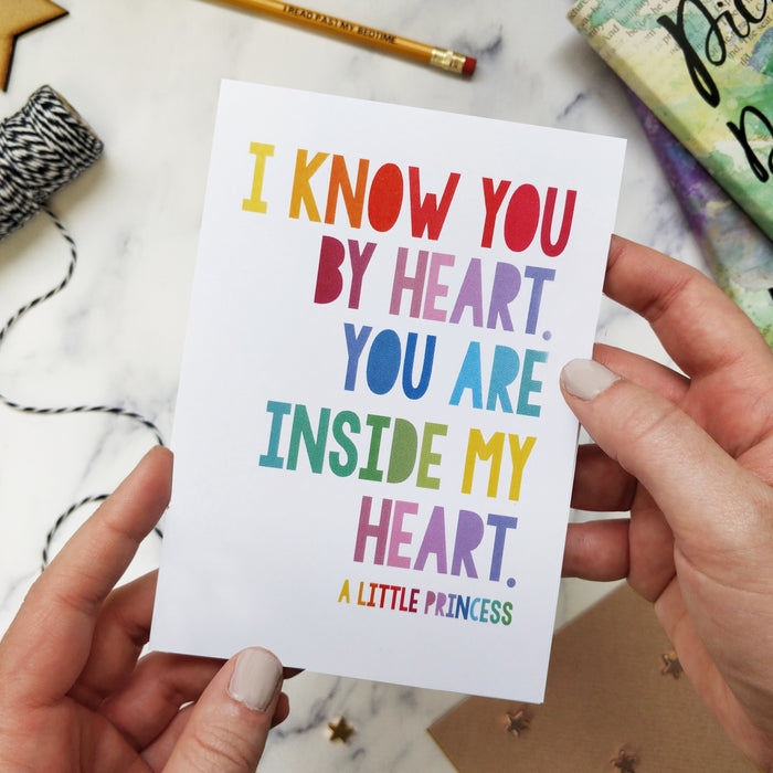 'I know you by heart, you are inside my heart.' Birthday Card Son Daughter Rainbow