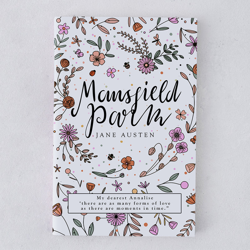 personalised mansfield park book by jane austen with floral cover