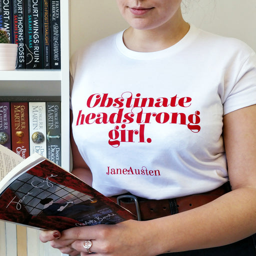 Feminist T Shirt 'Obstinate headstrong girl' in Red and White