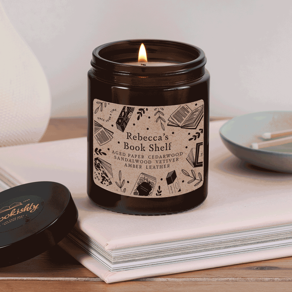 Luxury Vegan Candle. Soy wax Candle. Bookish Candle. Amber apothecary style jar. Apothecary. Hand Poured Signature Candle. Natural soy wax. Classic Literature. Personalised Candle. Bookshelf. Accessories for bookshelves. Shelfie. Gifts for bookworms.
