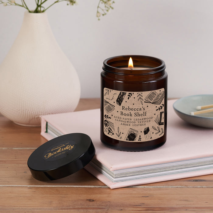 Luxury Vegan Candle. Soy wax Candle. Bookish Candle. Amber apothecary style jar. Apothecary. Hand Poured Signature Candle. Natural soy wax. Classic Literature. Personalised Candle. Bookshelf. Accessories for bookshelves. Shelfie. Gifts for bookworms.