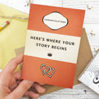 Wedding Card "Here's Where Your Story Begins" Orange Book Cover Card