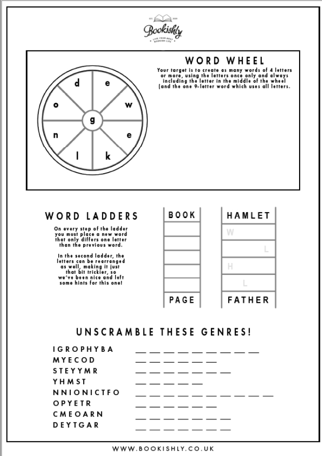 Bookishly Free Colouring Pages and Activity Sheets