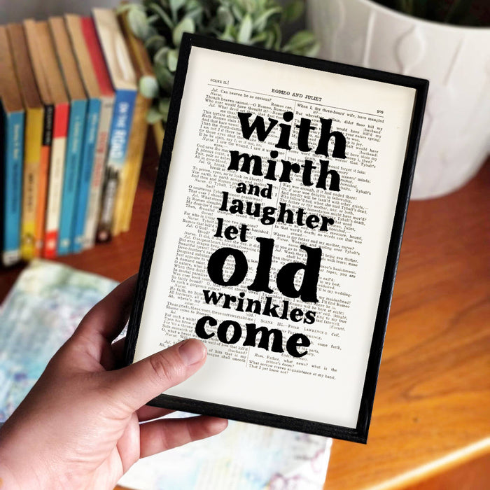 Shakespeare "With Mirth And Laughter Let Old Wrinkles Come" Friendship Quote - Framed Book Page Print