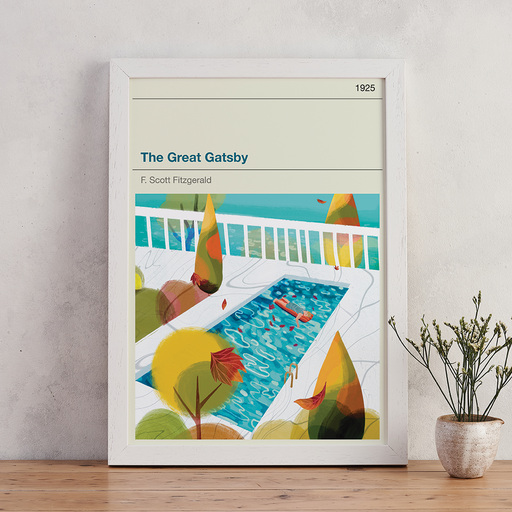 The Great Gatsby exclusive Bookishly cover illustration in collaboration with Law and Moore design. White Frame.