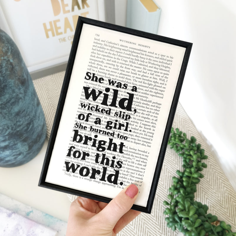Wuthering Heights Quotes “She Burned Too Bright...” Framed Book Page Print