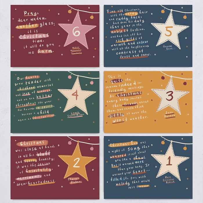 Christmas Postcard Advent Calendar. 12 days till Christmas featuring literary quotes. Christmas home decor. Perfect for book lovers, bookworms, readers and bibliophiles. Bookishly.