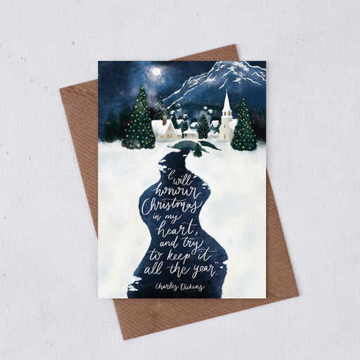 Charles Dickens. Christmas Card. Traditional Christmas Card. Cards for Christmas. Festive Card. Celebrating Christmas. Snowy Village. Everyday is Christmas. 