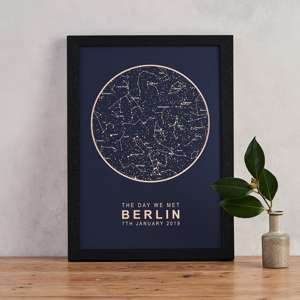 Personalised Map of the Stars Print - Navy and Copper Foil