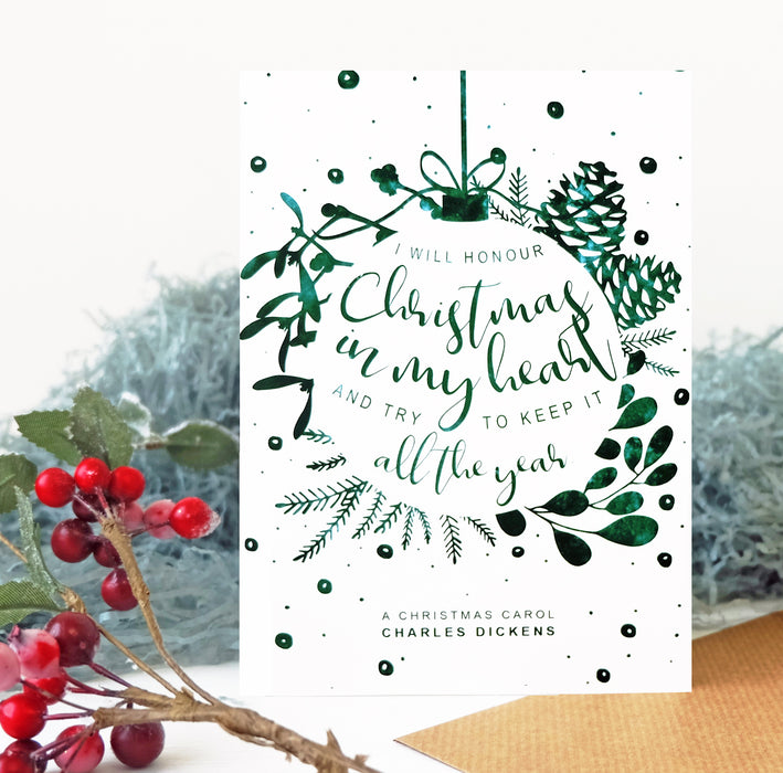 Christmas Card Charles Dickens 'I Will Honour Christmas' Quote