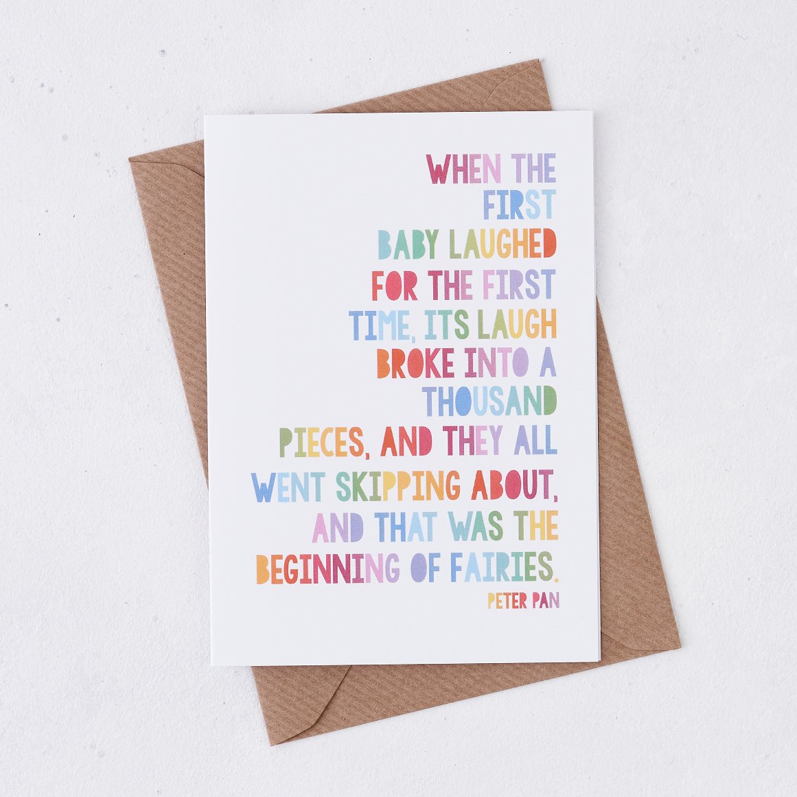 peter pan beginning of fairies new baby card rainbow design