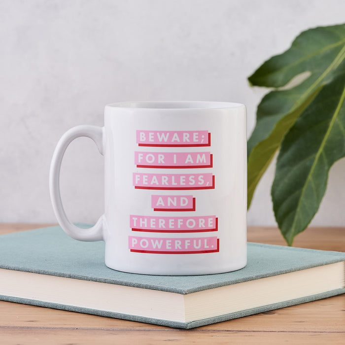pink and red mary shelley beware for i am fearless mug gift for her bookishly